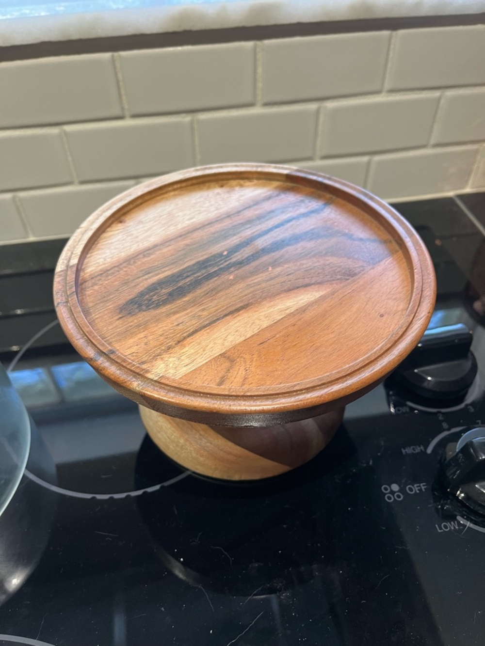 Glass Dome Cake Stand on Wooden Pedestal - Clear & Natural Wood - Picture 4 of 6